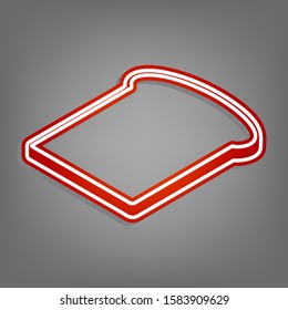 Bread slices sign. Flat red icon with linear white icon with gray shadow at grayish background. Illustration.