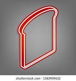 Bread slices sign. Flat red icon with linear white icon with gray shadow at grayish background. Illustration.