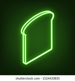 Bread slices sign. Green neon icon in the dark. Blurred lightening. Illustration.