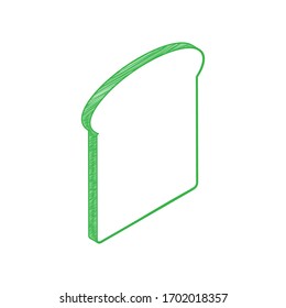 Bread slices sign. Green scribble Icon with solid contour on white background. Illustration.