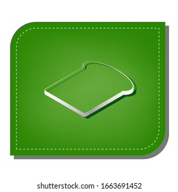 Bread slices sign. Silver gradient line icon with dark green shadow at ecological patched green leaf. Illustration.