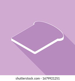 Signo de rodajas de pan. Icono blanco con una larga sombra en fondo morado.  Ilustración.