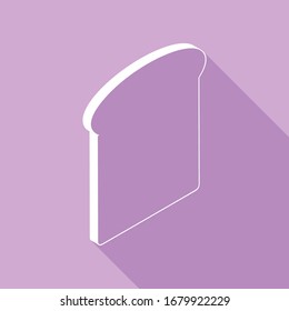 Signo de rodajas de pan. Icono blanco con una larga sombra en fondo morado.  Ilustración.