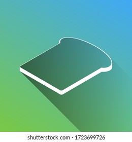 Bread slices sign. White Icon with gray dropped limitless shadow on green to blue background. Illustration.