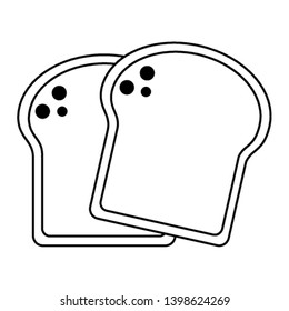 Bread slices wheat food cartoon in black and white