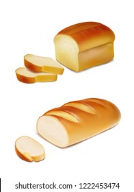 Bread slices and white loaf realistic