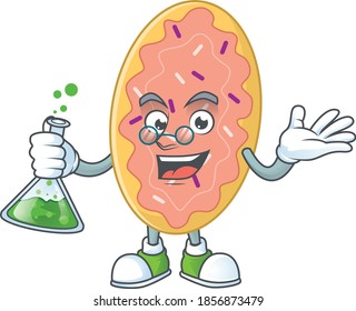 Bread smart Professor Cartoon character holding glass tube on the lab. Vector illustration