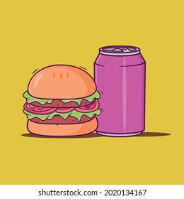 carne de refresco de pan comida deliciosa ilustración ensalada tomate de refresco 
 lata de refresco menú de almuerzo vectorial bebida 
