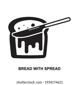 bread with spread icon.spreading slice of bread vector isolated on white background.