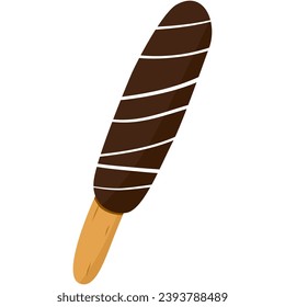 bread stick with chocolate and white chocolate, desert snack, sweet food, vector illustration