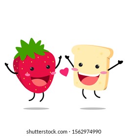 Bread and strawberry character jump in the air