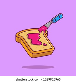 Bread With Strawberry Jam Cartoon Vector Icon Illustration. Breakfast Food Icon Concept Isolated Premium Vector. Flat Cartoon Style