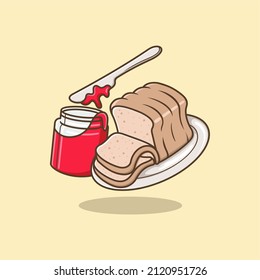 bread and strawberry jam, cute cartoon. vector illustration for mascot logo or sticker