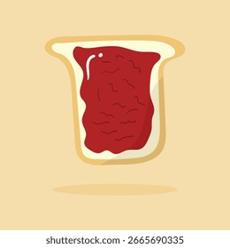 Pan con mermelada de fresa aislado sobre un fondo amarillo.