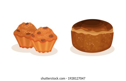 Juego de vectores de panadería y trigo dulce o de pastelería de dulces