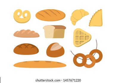 Bread symbol set. Fresh bakery for breakfast. Healthy food and natural nutrition. Isolated vector illustration in cartoon style