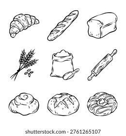 bread theme hand drawn icon set