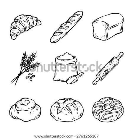 bread theme hand drawn icon set
