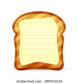 Bread toast with butter on a white background. Vector illustration.