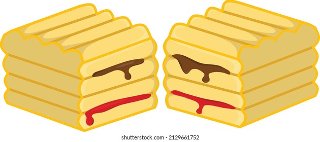 Bread toast with chocolate and strawberry jam in it, can be used for logos, icons, and illustrations of food and restaurants as well as businesses.