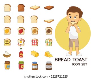 Bread toast concept flat icons.