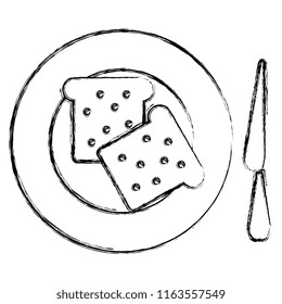 bread toast in dish with knife