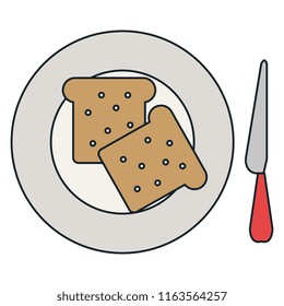 bread toast in dish with knife