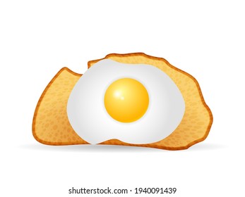 Bread toast with egg on a white background. Vector illustration.