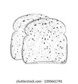 Bread toast on white background hand drawn illustration 