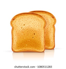 Bread toast for sandwich piece of roasted crouton. Lunch, dinner, breakfast snack. Isolated white background. EPS10 vector illustration.