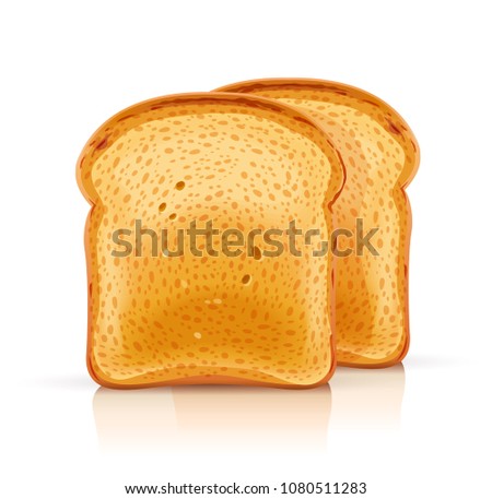 Bread toast for sandwich piece of roasted crouton. Lunch, dinner, breakfast snack. Isolated white background. EPS10 vector illustration.