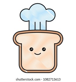 bread toast slice with smile and hat chef kawaii character