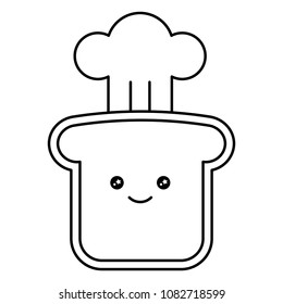 bread toast slice with smile and hat chef kawaii character
