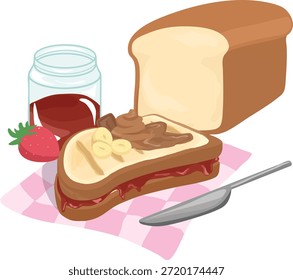 Bread and Toast with Strawberry Jam Illustration - Strawberry, toast, bread, slice bread, jam