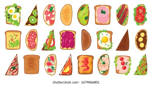 Bread toast vector illustration on white background. Isolated vector cartoon set icon sandwich. Cartoon set icon bread toast.