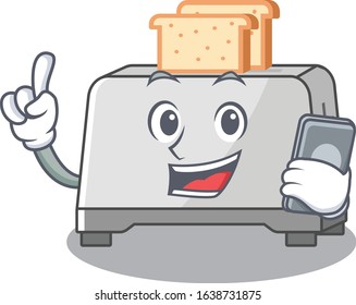 Bread toaster Cartoon design style speaking on a phone