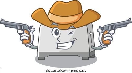 Bread toaster Cowboy cartoon concept having guns