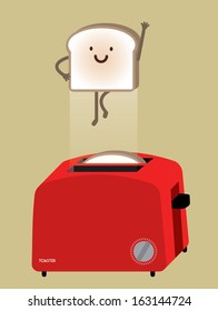 Bread Toaster With Flying Bread Vector/illustration