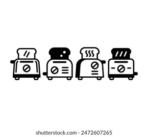 bread toaster food icons symbol vector design black white colors  flat illustration collections sets