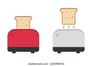Juego de iconos de tostador de pan. Pan blanco. Vector.