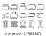 Bread toaster outline vector set illustration