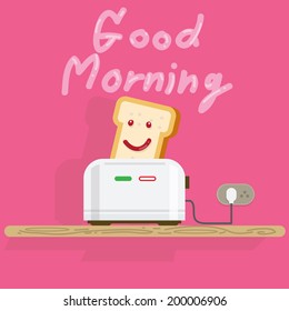 bread toaster with smiling bread. good morning - vector illustration