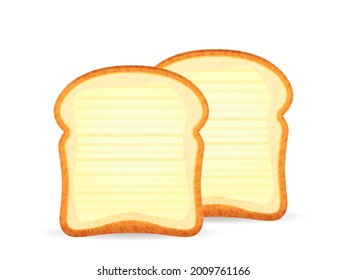 Bread toasts with butter on a white background. Vector illustration.