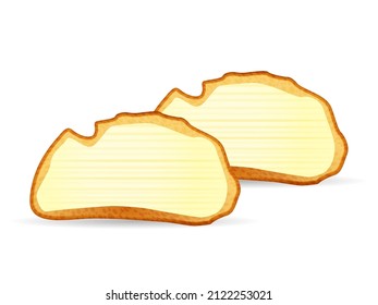 Bread toasts with butter on a white background. Vector illustration.