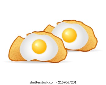 Bread toasts with egg on a white background. Vector illustration.