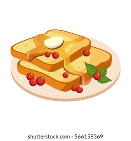 Bread Toasts With Melting Butter And Honey Plate Cartoon Illustration