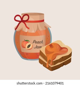 Bread toasts and peach jam. Tasty and sweet breakfast. Vector. Vector illustration