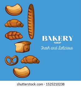 Bread types design, Bakery food shop traditional quality style and breakfast theme Vector illustration