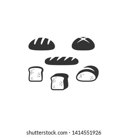 Bread Types, French Bread, Sliced Bread Black Vector Icon Set. Slice Of Bread, Loaf  Isolated Glyph Symbols.