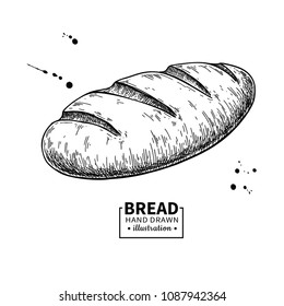 Bread vector drawing. Bakery product sketch. Vintage food illustration for shop, bread house label, menu or packaging design.